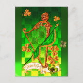 IRISH HARP, GREEN GOLD SHAMROCKS St Patrick's Day Briefkaart (Voorkant)