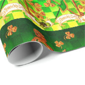 IRISH HARP, GREEN GOLD SHAMROCKS St Patrick's Day Cadeaupapier (Rol Hoek)