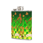 IRISH HARP, GREEN GOLD SHAMROCKS St Patrick's Day Heupfles (Links)