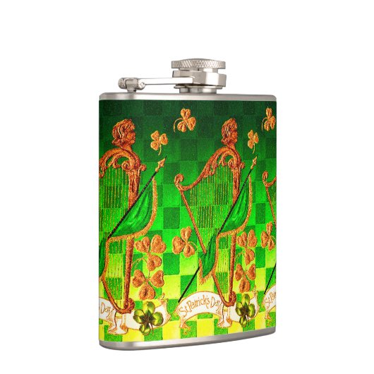 IRISH HARP, GREEN GOLD SHAMROCKS St Patrick's Day Heupfles (Rechts)