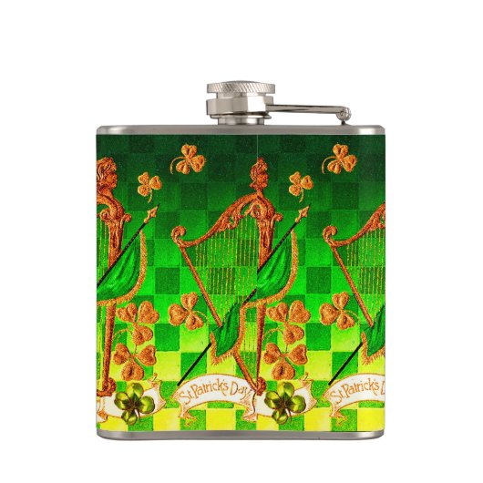 IRISH HARP, GREEN GOLD SHAMROCKS St Patrick's Day Heupfles (Achterkant)