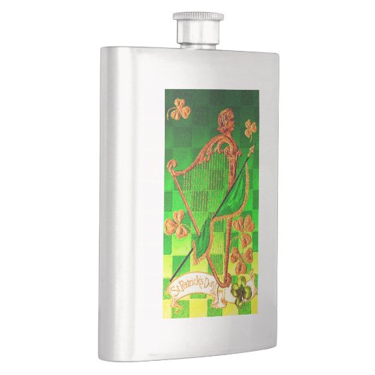 IRISH HARP, GREEN GOLD SHAMROCKS St Patrick's Day Heupfles (Rechts)