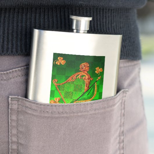 IRISH HARP, GREEN GOLD SHAMROCKS St Patrick's Day Heupfles (Voorbeeld)