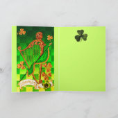 IRISH HARP, GREEN GOLD SHAMROCKS St Patrick's Day Kaart (Binnen)