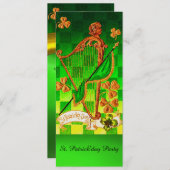 IRISH HARP, GREEN GOLD SHAMROCKS St Patrick's Day Kaart (Voorkant / Achterkant)