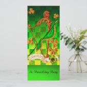 IRISH HARP, GREEN GOLD SHAMROCKS St Patrick's Day Kaart (Staand voorkant)
