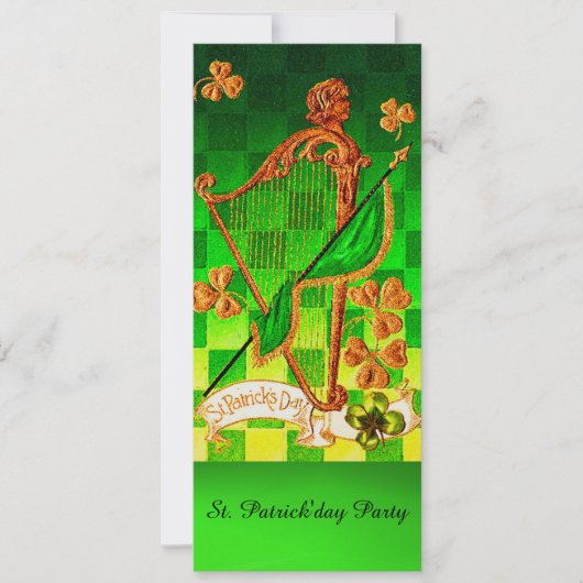 IRISH HARP, GREEN GOLD SHAMROCKS St Patrick's Day Kaart (Voorkant)