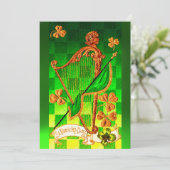 IRISH HARP, GREEN GOLD SHAMROCKS St Patrick's Day Kaart (Staand voorkant)