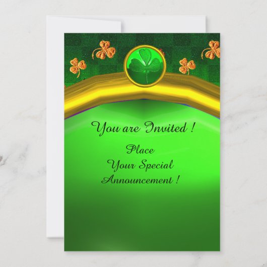 IRISH HARP, GREEN GOLD SHAMROCKS St Patrick's Day Kaart (Achterkant)