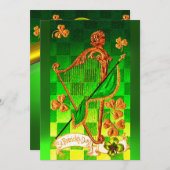 IRISH HARP, GREEN GOLD SHAMROCKS St Patrick's Day Kaart (Voorkant / Achterkant)