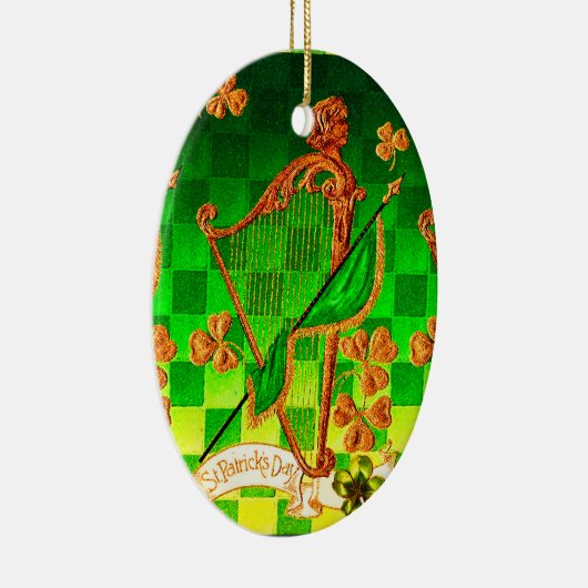 IRISH HARP, GREEN GOLD SHAMROCKS St Patrick's Day Keramisch Ornament (Rechts)