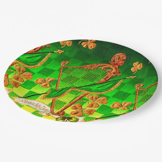 IRISH HARP, GREEN GOLD SHAMROCKS St Patrick's Day Papieren Bordje (Gekanteld)
