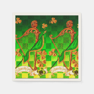IRISH HARP, GREEN GOLD SHAMROCKS St Patrick's Day Servetten