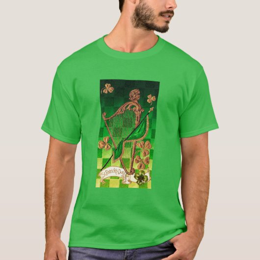 IRISH HARP, GREEN GOLD SHAMROCKS St Patrick's Day T-shirt (Voorkant)
