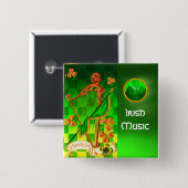 IRISH HARP, GREEN GOLD SHAMROCKS St Patrick's Day Vierkante Button 5,1 Cm (Voorkant /achterkant)