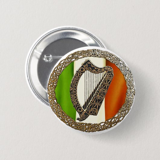 Irish Harp Ronde Button 5,7 Cm (Voorkant /achterkant)