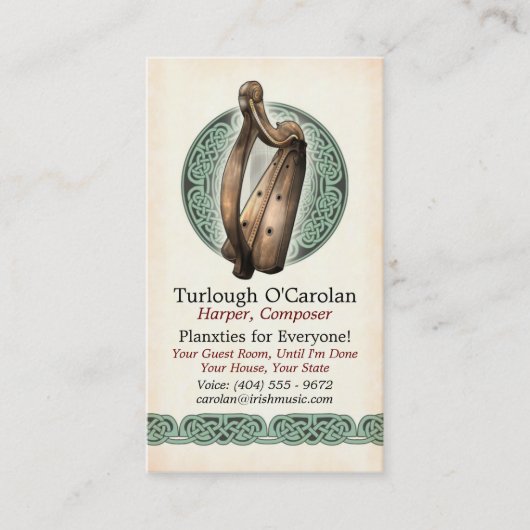 Irish Harp Visitekaartjes, Style 1, verticaal Visitekaartje (Voorkant)