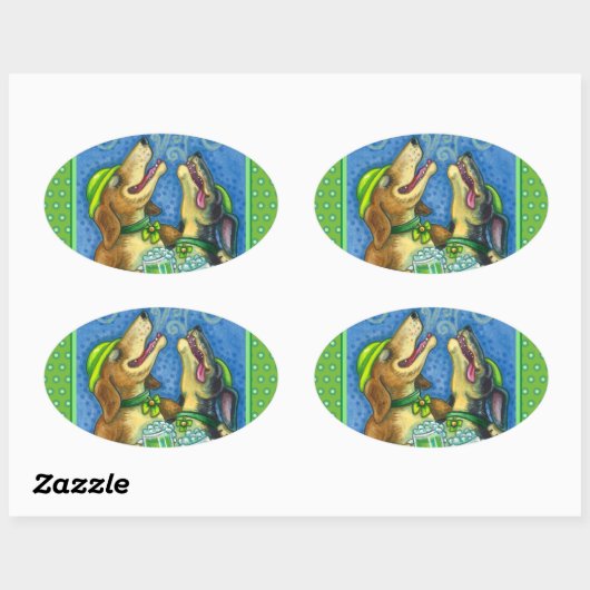 IRISH HOUND DOGS, ST. PATRICK'S DAG GROENE BEER OVALE STICKER (Vel)