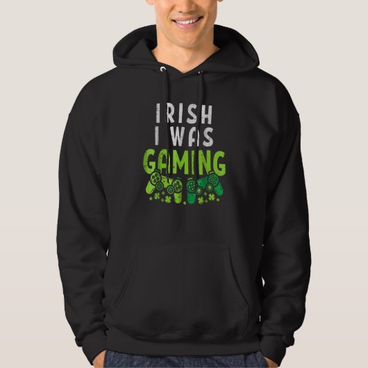 Irish I Was Gaming Funny St Patricks Day Gamer Boy Hoodie (Voorkant)