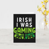 Irish I Was Gaming Funny St Patricks Day Gamer Boy Kaart (Gele Bloem)