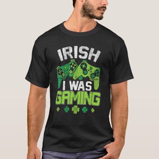 Irish I Was Gaming Funny St Patricks Day Gamer Boy T-shirt (Voorkant)