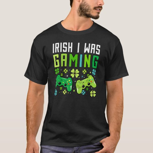 Irish I Was Gaming Funny St Patricks Day Gamer Boy T-shirt (Voorkant)