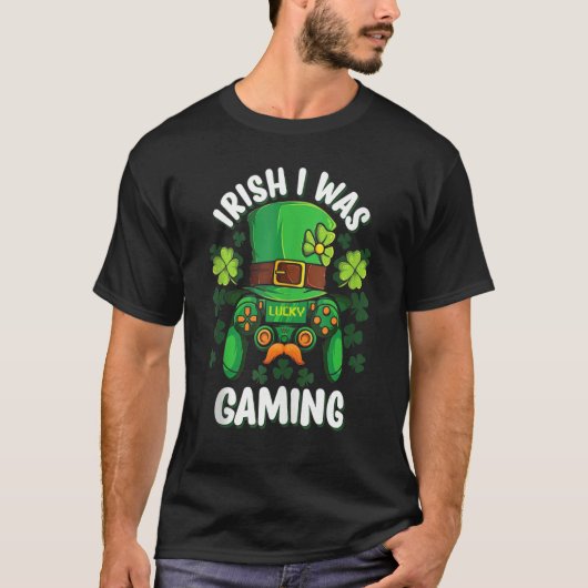 Irish I Was Gaming Funny St Patricks Day Gamer Boy T-shirt (Voorkant)