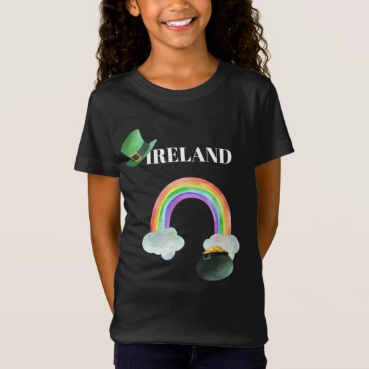 *~* IRISH IERLAND Rainbow Pot of Gold Girl T-Shirt (Voorkant)