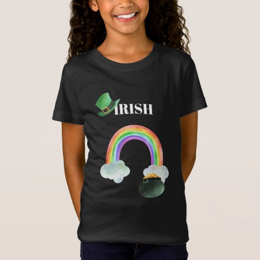 *~* IRISH IRELAND Girl Rainbow Pot of Gold T-Shirt (Voorkant)