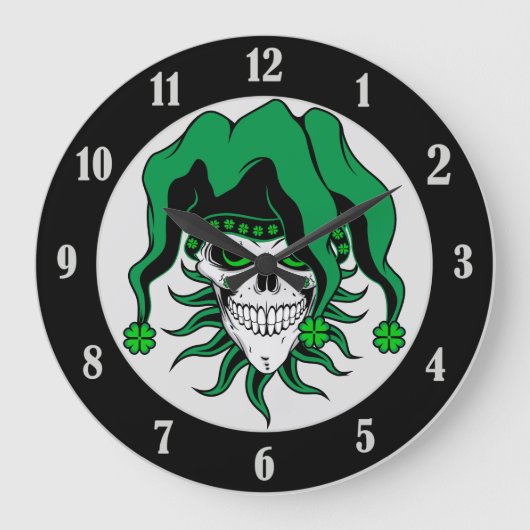 Irish Jester Skull Grote Klok (Voorkant)