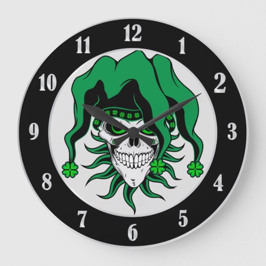 Irish Jester Skull Grote Klok (Voorkant)