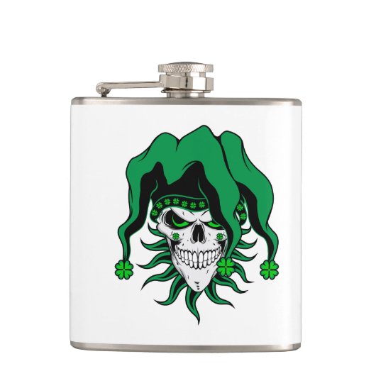 Irish Jester Skull Heupfles (Voorkant)