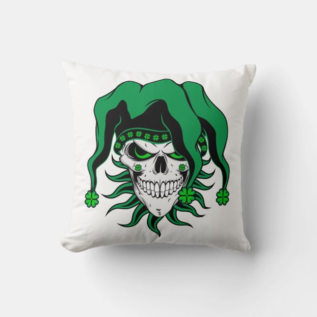 Irish Jester Skull Kussen (Voorkant)