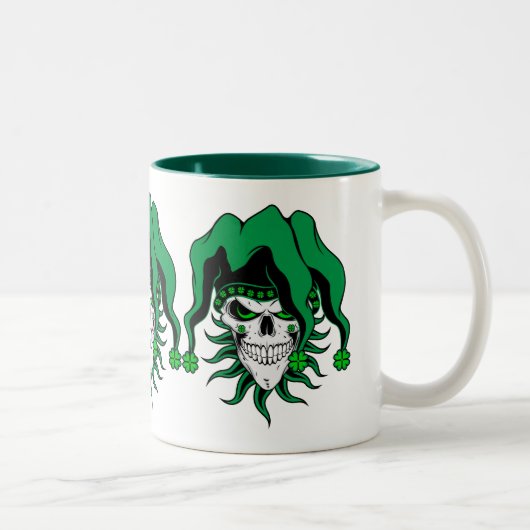 Irish Jester Skull Tweekleurige Koffiemok (Rechts)