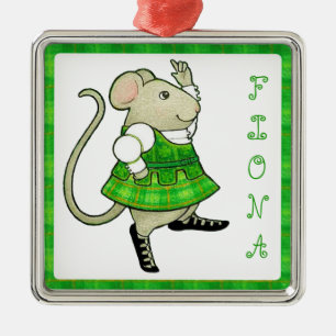 IRISH JIG MOUSE Premium Vierkant Ornament + Naam