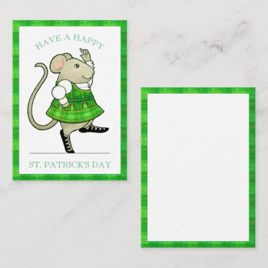 IRISH JIG MOUSE St. Patrick's 3.5x2.5 Platte Kaart Notitiekaartje (Voorkant / Achterkant)