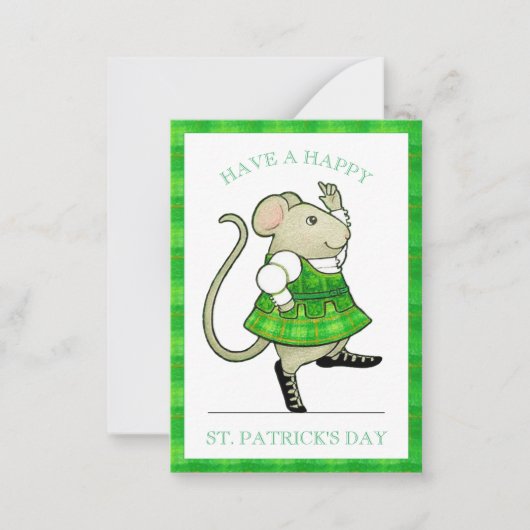 IRISH JIG MOUSE St. Patrick's 3.5x2.5 Platte Kaart Notitiekaartje (Voorkant)