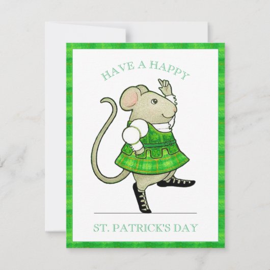IRISH JIG MOUSE St. Patrick's 4.25x5.5 Platte Kaar Feestdagenkaart (Voorkant)