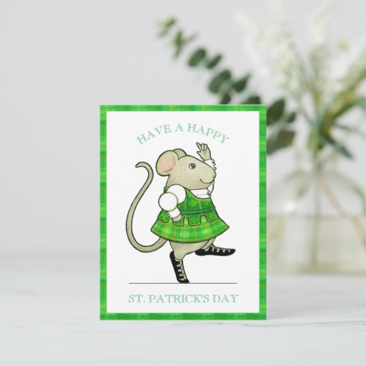 IRISH JIG MOUSE St. Patrick's 4.25x5.5 Platte Kaar Feestdagenkaart (Staand voorkant)