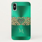 Irish Kelly Green Celtic Heart Knot Monogram Case-Mate iPhone Case (Achterkant)