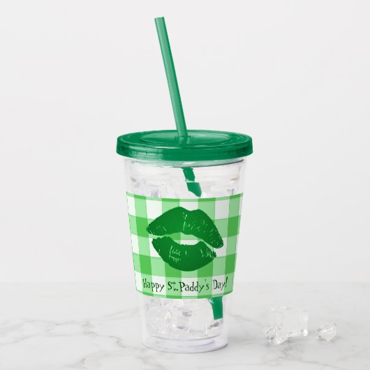 Irish Kiss op Green Gingham St. Paddy's Day Acryl Drinkbeker (Voorkant ijs)