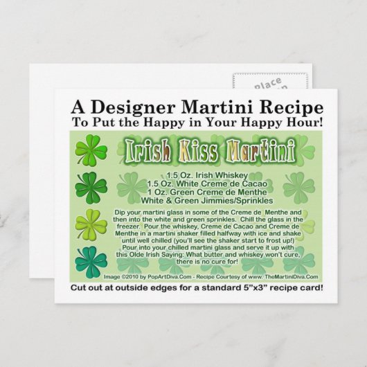 Irish Kiss St. Patrick's Day Martini Recept Kaart (Voorkant / Achterkant)