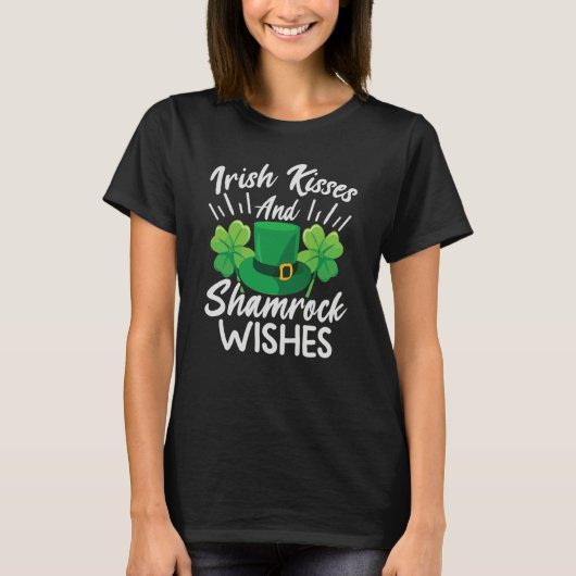 Irish Kisses And Shamrock Wishes St Patrick's Day T-shirt (Voorkant)