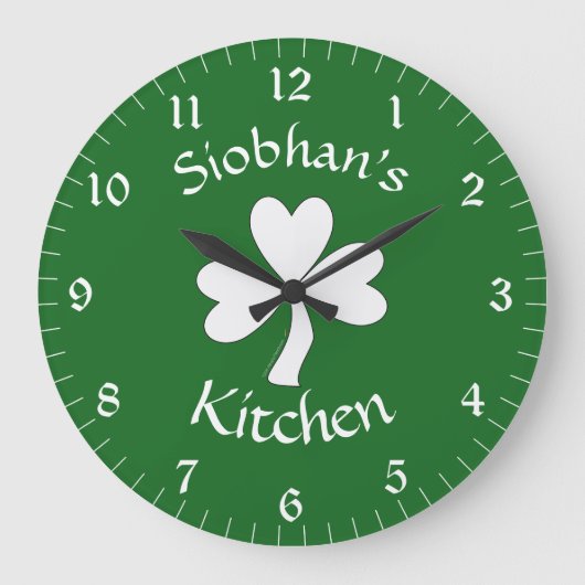 Irish Kitchen Decor Personalized Clock Shamrock Grote Klok (Voorkant)