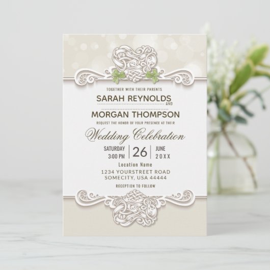 Irish Lace Wedding Invitation Kaart (Staand voorkant)