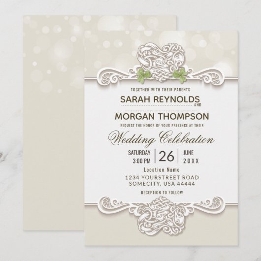 Irish Lace Wedding Invitation Kaart (Voorkant / Achterkant)