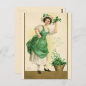   Irish Lady met Shamrocks Briefkaart (Voorkant / Achterkant)
