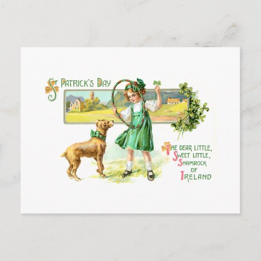  Irish Lass, Shamrocks en Dog Briefkaart (Voorkant)