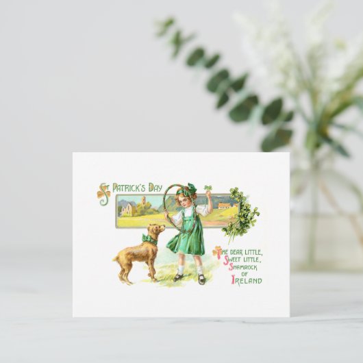  Irish Lass, Shamrocks en Dog Briefkaart (Staand voorkant)