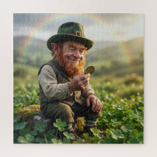 Irish Leprechaun Admiring a Gold Coin Legpuzzel (Verticaal)